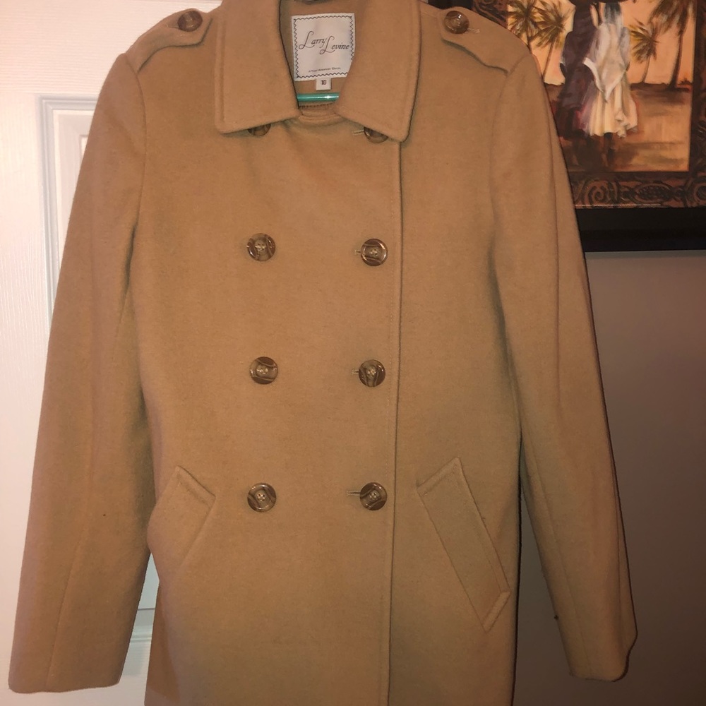 Tan women’s double breasted pea coat